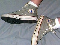 Grey Chucks  Wearing vintage grey high tops, inside patch views.