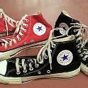 Group Shots of Chucks  Vintage black and red high tops.