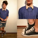 Guys Wearing Black Chucks  Guy wearing black low top chucks with a blue pullover sweater, denim cutoff shorts, and a paisley shirt.