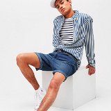 Guys Wearing Optical White Chucks  Wearing optical white high tops with a horizontal striped long sleeved shirt, vertical striped tee shirt, and denim shorts.