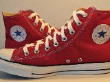 jesterredhi11  Inside patch views of jester red high top chucks.
