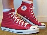 jesterredhi17  Wearing jester red high top chucks, right view 3.