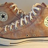 Kava Bliss Washed Canvas High Top Chucks  Inside patch views of Kava Bliss high tops.