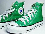 Green HIgh Top Chucks  Kelly green high tops, angled side view.