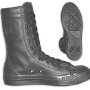 Knee High Chucks  Black monochrome leather knee high, inside patch and sole views