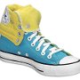 Knee High Chucks  Catalog photo of a folded down left light blue and yellow knee high.