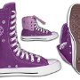 Knee High Chucks  Purple and lilac knee highs, full height inside patch, folded down interior patch, and sole views.