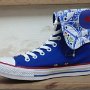 Knee High Chucks  Inside patch view of a right royal blue and pattern knee high, folded down.