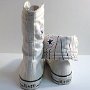 Knee High Chucks  White knee highs with line pattern interior, rear view.