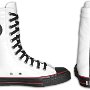 Knee High Chucks  White and black leather knee high with red trim, inside patch and rear views.