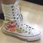 Knee High Chucks  Optical white knee high with floral pattern, right outside view.