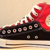 Layer Up High-Low Chucks  Inside patch view of a right black and red layer up high top.