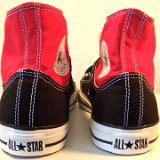 Layer Up High-Low Chucks  Rear view of black and red layer up high tops.