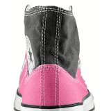 Layer Up High-Low Chucks  Rear view of a right charcoal and pink layer up high top.