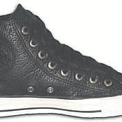 Leather Chucks  Black bomber high top, inside patch view.