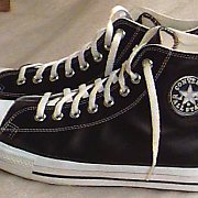 Leather Chucks  Black jewel high tops, outside patch view.