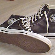 Leather Chucks  Black jewel high tops, outside patch views.
