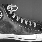Leather Chucks  Black jewel high top, outside patch views.