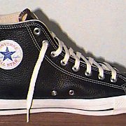 Leather Chucks  Black leather left high top, inside patch view.