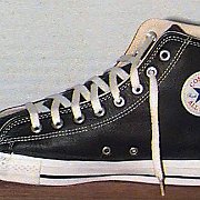 Leather Chucks  Right black leather high top, inside patch view.
