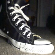 Leather Chucks  Stepping out in a black leather high top.