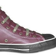 Leather Chucks  Cranberry Euro high tops, inside patch and rear views.