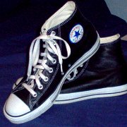 Leather Chucks  nside patch view of black leather iRobot high tops