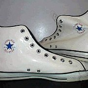 Leather Chucks  White patent leather high tops, inside patch views.