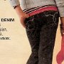 Ads for Levis and Jeans  Ad for dark blue levis with black and pink 2-tone chucks.