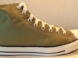 Loden Green High Top Chucks  Outside patch view of a right  loden green high top chuck.