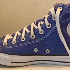 Lightly Worn Royal Blue High Tops, LWH09  Inside patch view of the right royal blue high top.