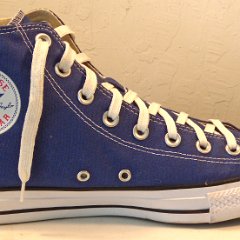 Lightly Worn Royal Blue High Tops, LWH09  Inside patch view of the left royal blue high top