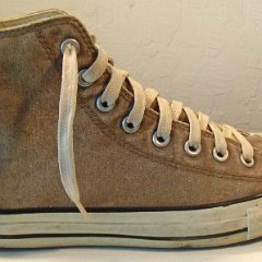 Worn Sunbleached Brown High Top Chucks, LWH13  Outside view of a right high top.