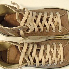 Worn Sunbleached Brown High Top Chucks, LWH13  Top view of high tops.