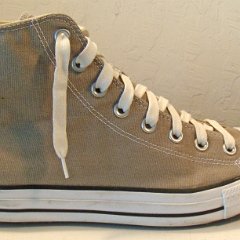 Worn Light Grey High Top Chucks  Outside view of the right light grey  high top.