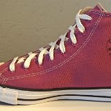 Magenta Renew High Top Chucks  Inside patch view of a right magenta renew high top.