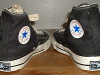 Mark Recob Vintage Chucks Collection  Angled rear view of black vintage Chuck Taylor All Star high tops with black heel patch.