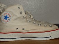 Mark Recob Vintage Chucks Collection  Inside patch view of a left white weighted blue toe vintage Chuck Taylor All Star.