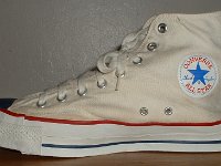 Mark Recob Vintage Chucks Collection  Inside patch view of a right white weighted blue toe vintage Chuck Taylor All Star.