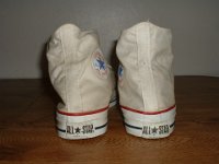 Mark Recob Vintage Chucks Collection  Rear view of white weighted blue toe vintage Chuck Taylor All Star high tops.