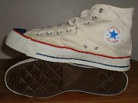 Mark Recob Vintage Chucks Collection  Inside patch and sole views of white weighted blue toe vintage Chuck Taylor All Star high tops.