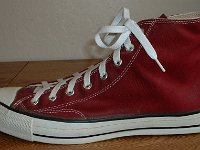 Mark Recob Vintage Chucks Collection  Outside view of a left maroon vintage Chuck Taylor All Star.