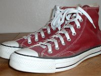 Mark Recob Vintage Chucks Collection  Angled side view of maroon vintage Chuck Taylor All Star high tops.