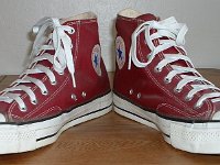 Mark Recob Vintage Chucks Collection  Angled front view of maroon vintage Chuck Taylor All Star high tops.
