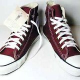 Maroon High Top Chucks  New maroon high tops with tag, angled front view.
