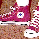 Maroon High Top Chucks  Wearing maroon high tops, inside patch and front views.