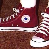 Maroon High Top Chucks  Wearing maroon high tops, inside patch and front views.