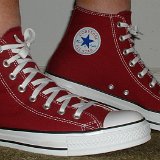 Maroon High Top Chucks  Wearing maroon high tops, right side view 1.