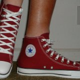 Maroon High Top Chucks  Wearing maroon high tops, right side view 2.