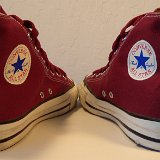 Maroon High Top Chucks  Angled rear view of maroon made in USA high tops.